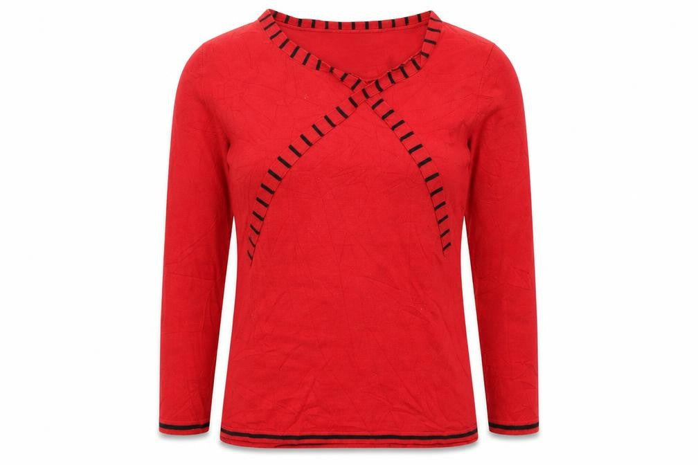 Just Elegance Womens Red Round Neck  Viscose Pullover Jumper Size M