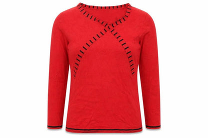 Just Elegance Womens Red Round Neck  Viscose Pullover Jumper Size M