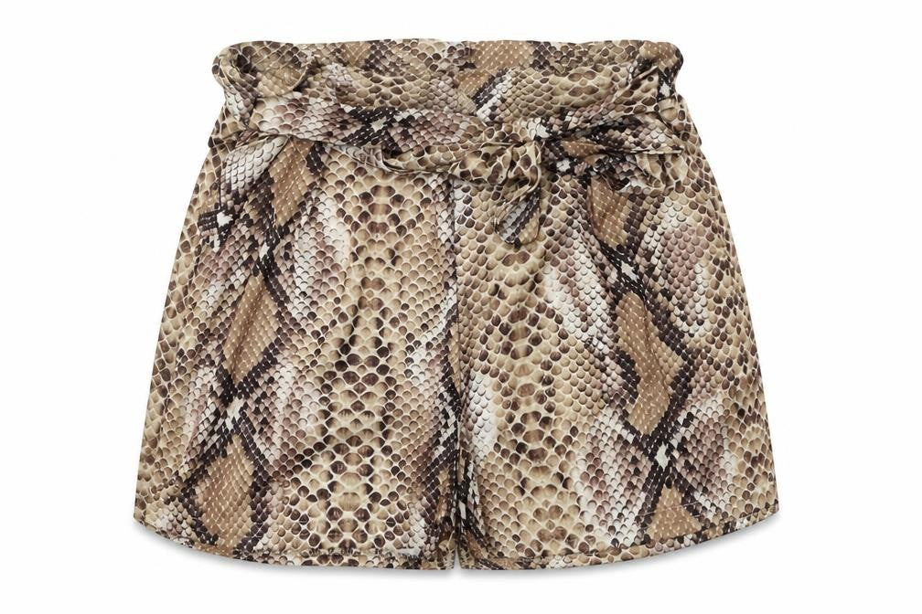 PRETTYLITTLETHING Womens Brown Animal Print Polyester Paperbag Shorts Size 8 L3 in Regular