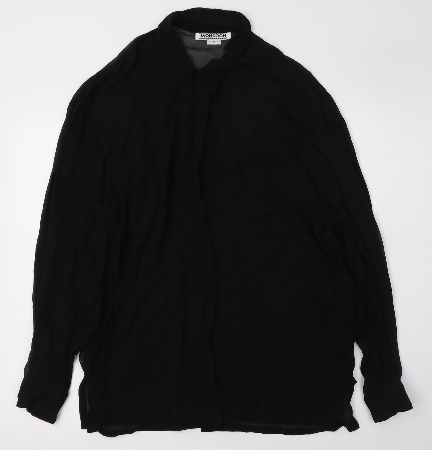 Monsoon Womens Black  Polyester Basic Button-Up Size 12 Collared