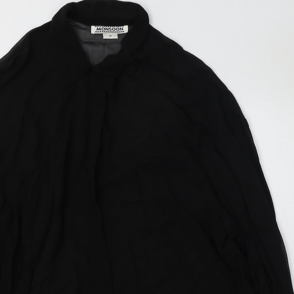 Monsoon Womens Black  Polyester Basic Button-Up Size 12 Collared