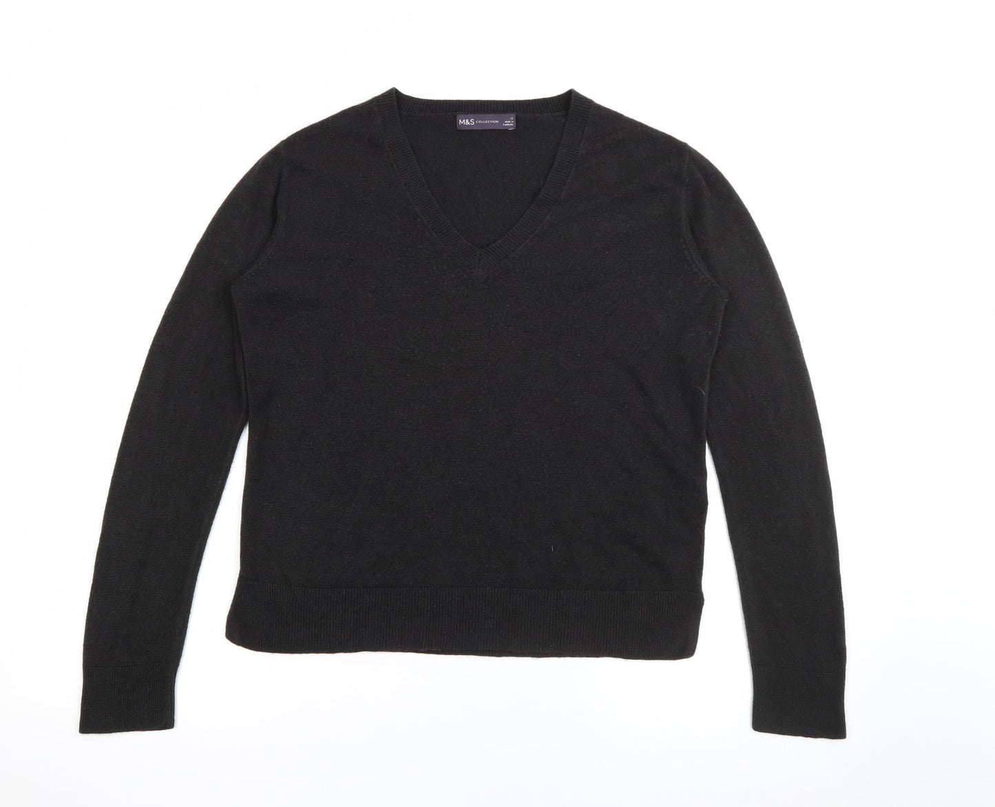 Marks and Spencer Womens Black V-Neck  Acrylic Pullover Jumper Size 12