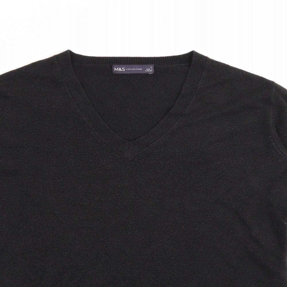 Marks and Spencer Womens Black V-Neck  Acrylic Pullover Jumper Size 12