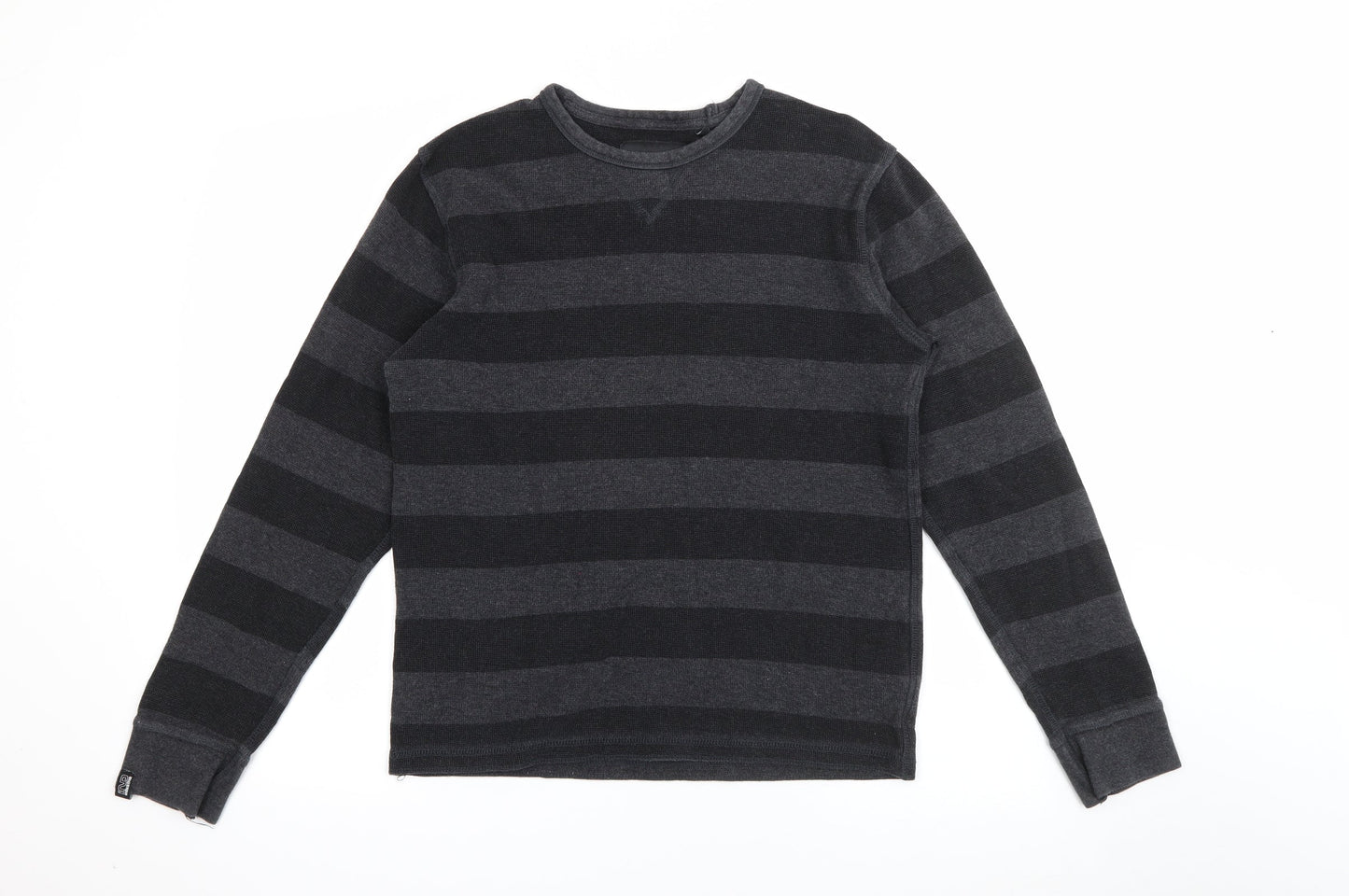 ind Womens Grey Round Neck Striped Cotton Pullover Jumper Size 14