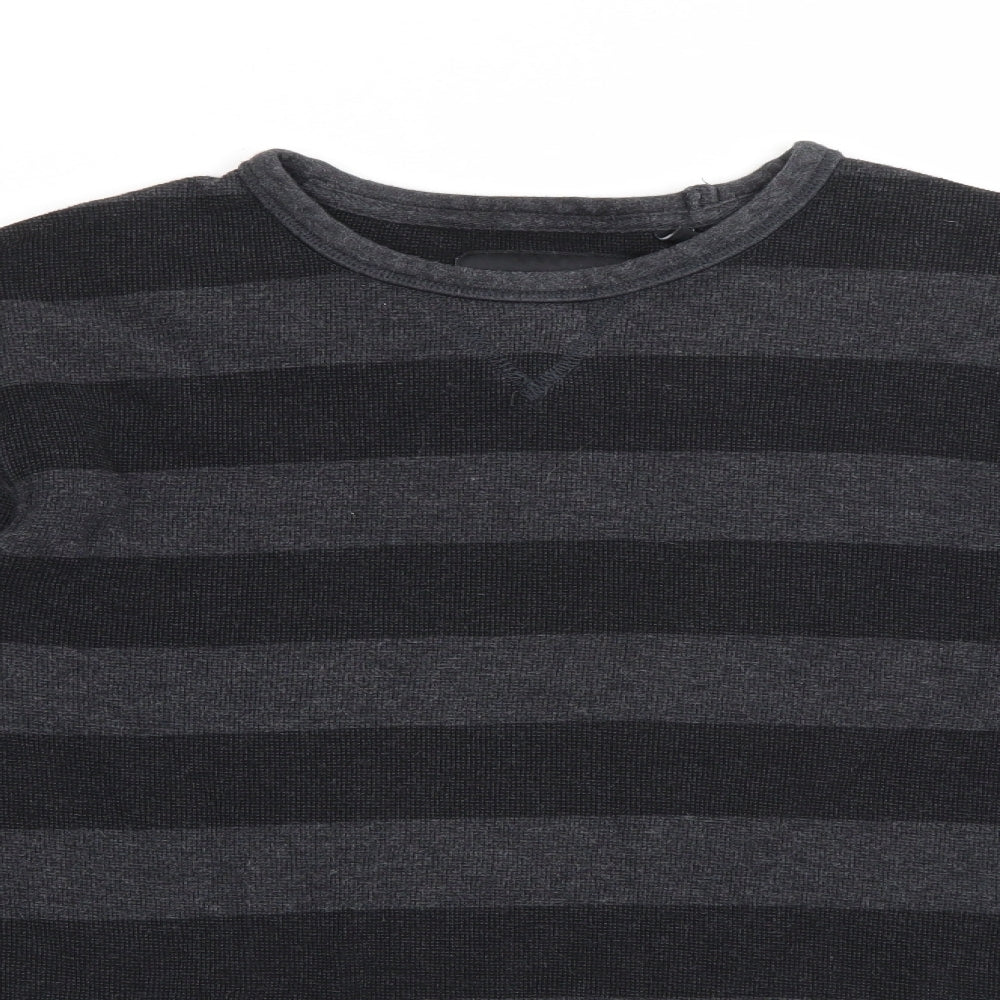 ind Womens Grey Round Neck Striped Cotton Pullover Jumper Size 14