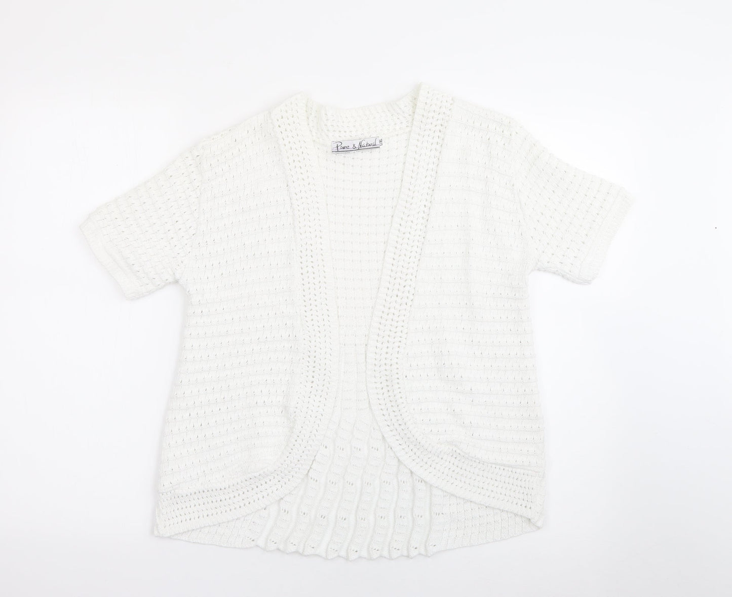 Pure & Natural  Womens White V-Neck  Cotton Cardigan Jumper Size L