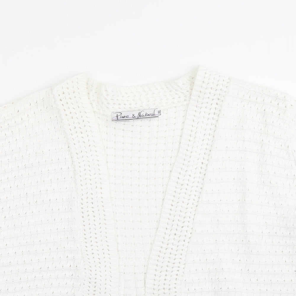 Pure & Natural  Womens White V-Neck  Cotton Cardigan Jumper Size L