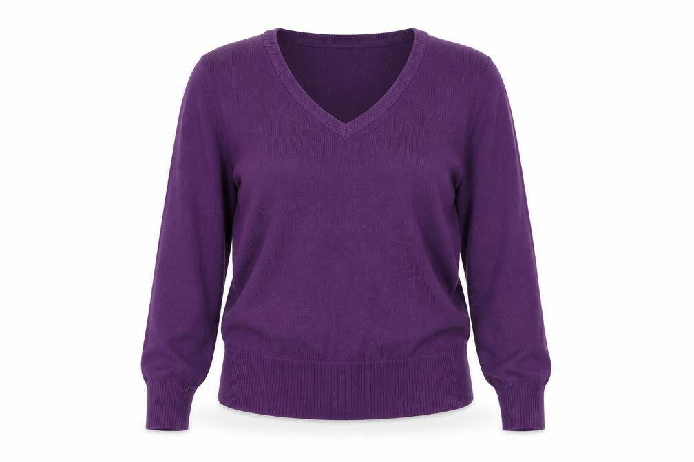 MK Womens Purple V-Neck  Cotton Pullover Jumper Size 12