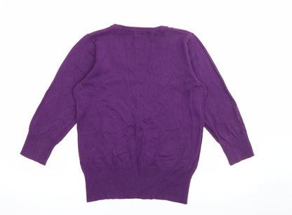 MK Womens Purple V-Neck  Cotton Pullover Jumper Size 12