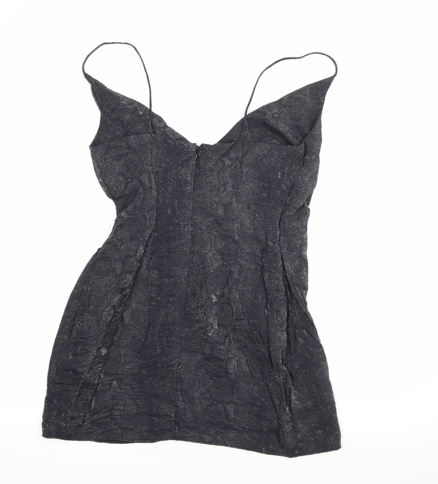 Topshop Womens Grey Animal Print Viscose Wrap Dress  Size 4  V-Neck Zip