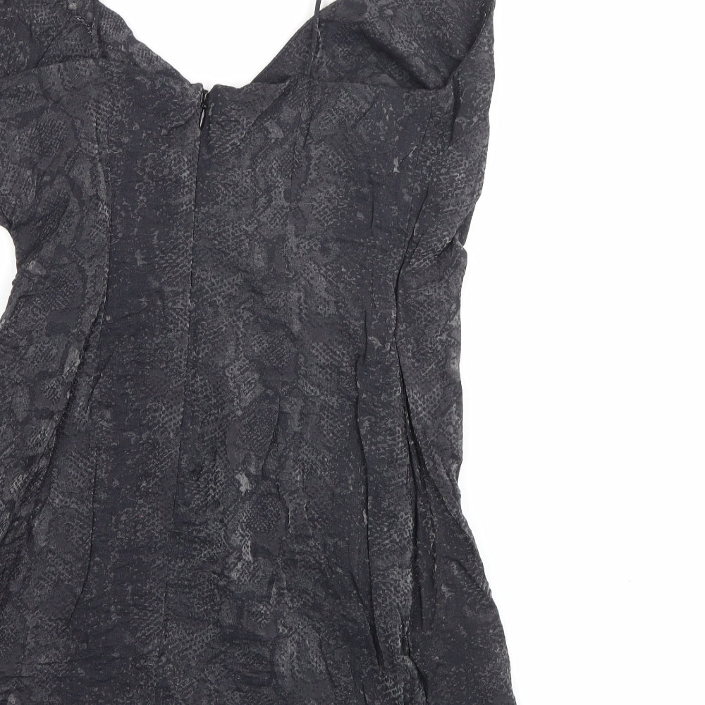 Topshop Womens Grey Animal Print Viscose Wrap Dress  Size 4  V-Neck Zip