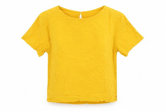 H&M Womens Yellow  Viscose Basic Blouse Size 8 Round Neck