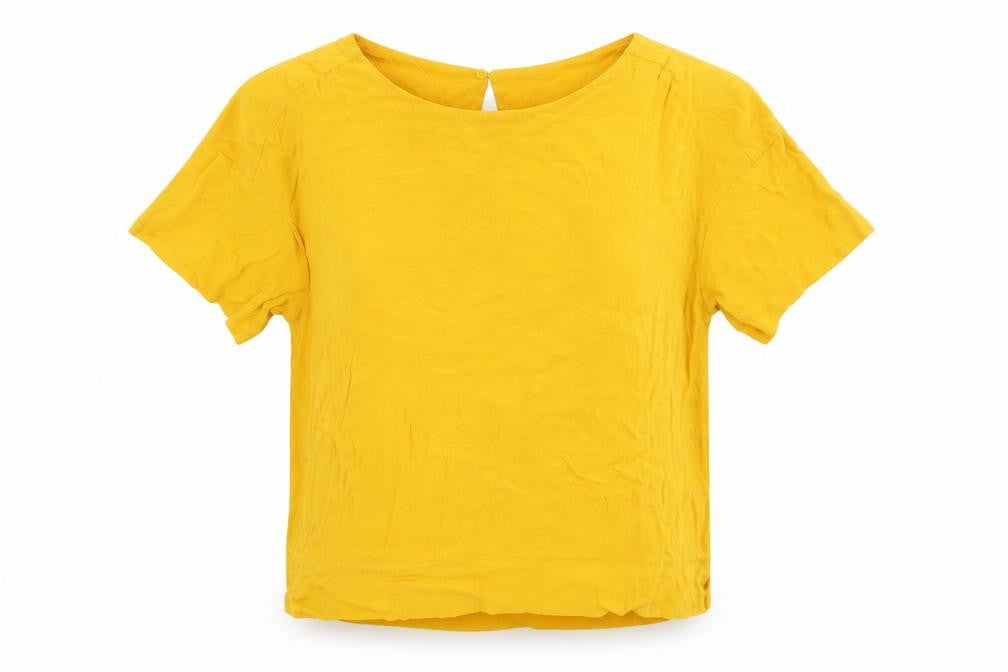 H&M Womens Yellow  Viscose Basic Blouse Size 8 Round Neck