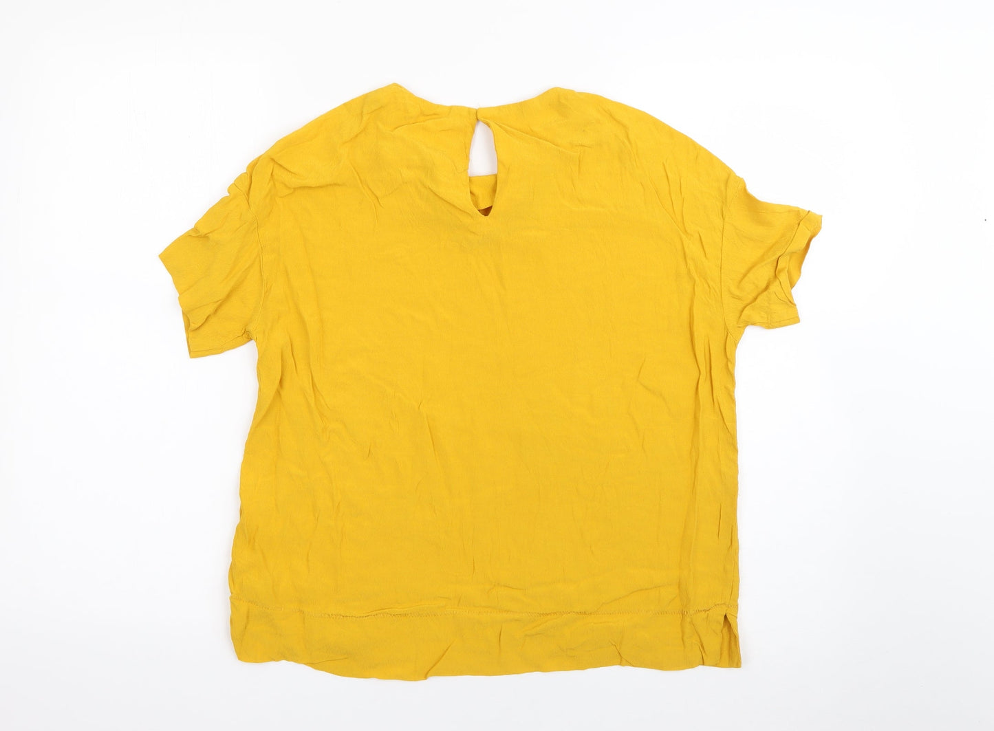 H&M Womens Yellow  Viscose Basic Blouse Size 8 Round Neck