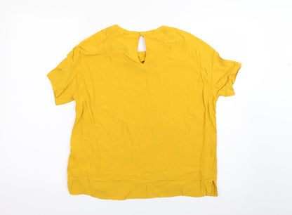 H&M Womens Yellow  Viscose Basic Blouse Size 8 Round Neck