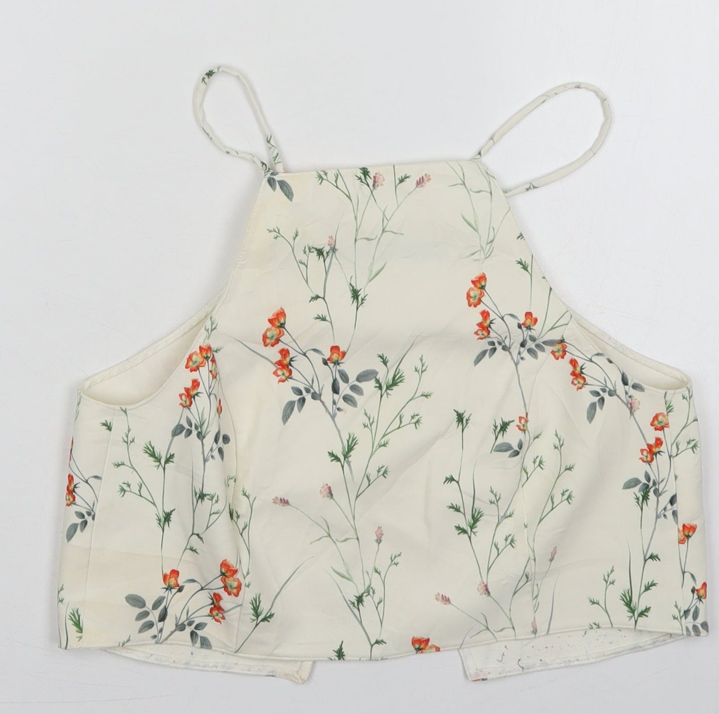 Zara Womens Ivory Floral Polyester Cropped Tank Size XS Square Neck