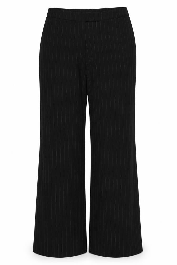 b.young Womens Black Striped Polyester Trousers  Size 14 L32 in Regular Hook & Eye