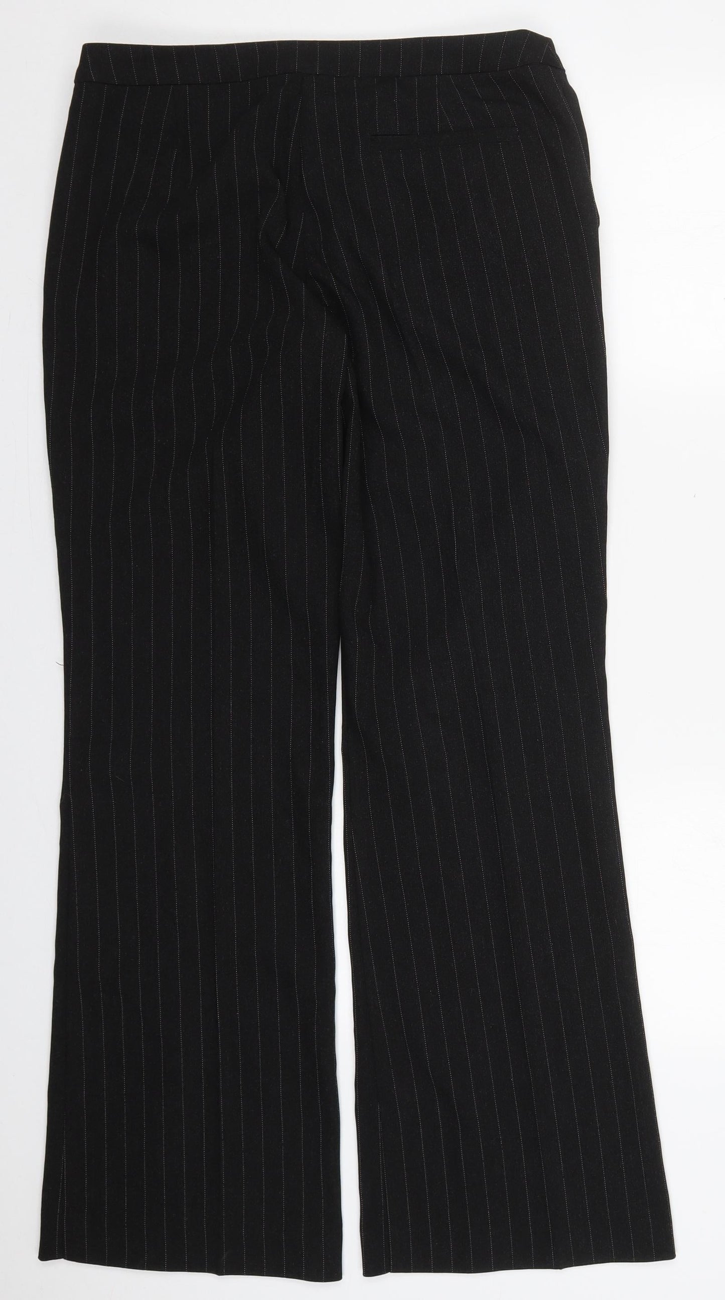 b.young Womens Black Striped Polyester Trousers  Size 14 L32 in Regular Hook & Eye