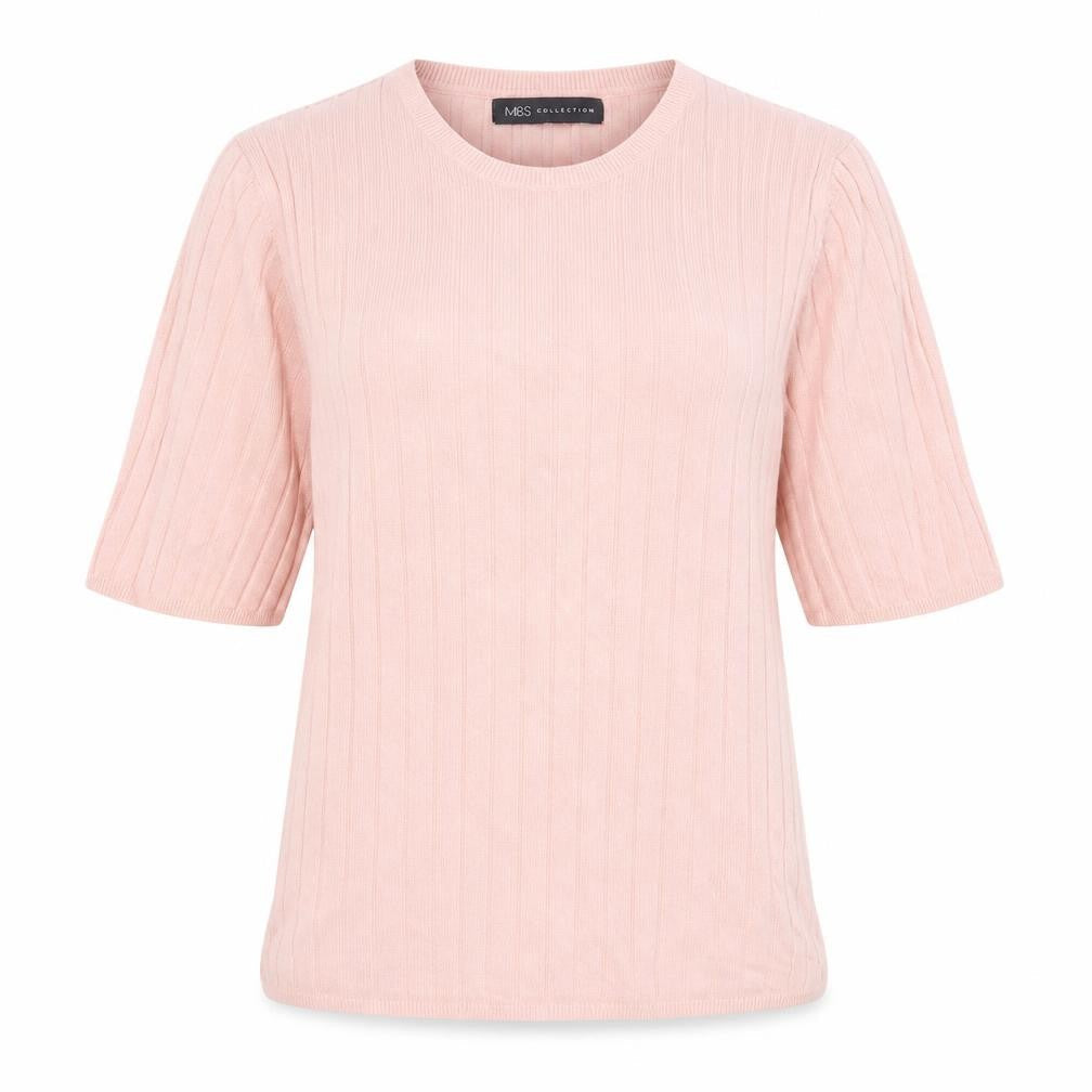 Marks & Spencer Womens Pink Crew Neck  Viscose Pullover Jumper Size 14