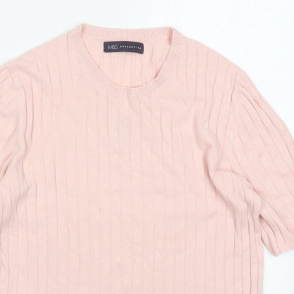 Marks & Spencer Womens Pink Crew Neck  Viscose Pullover Jumper Size 14