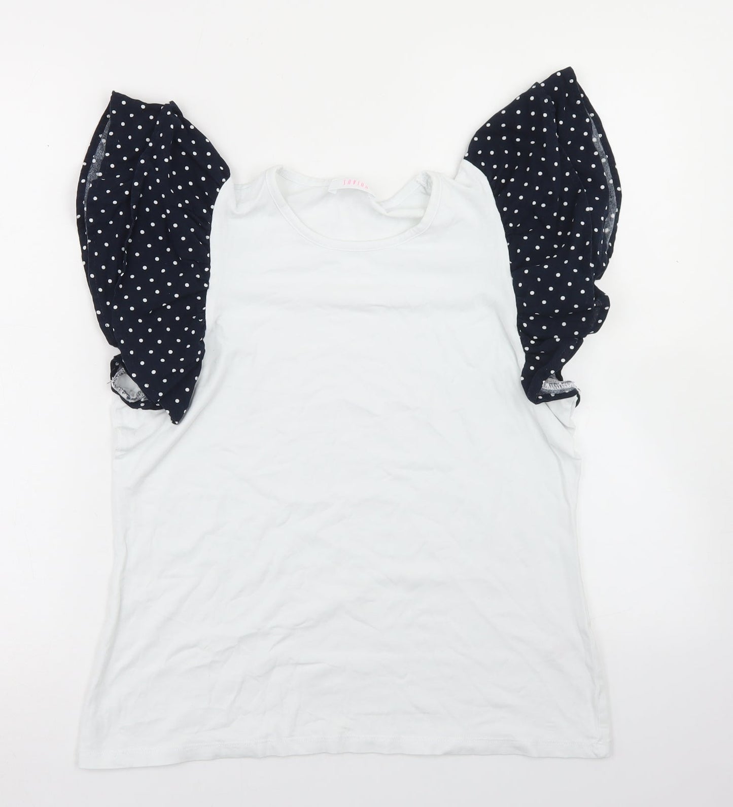 Savida Womens White Polka Dot Cotton Basic T-Shirt Size M Round Neck