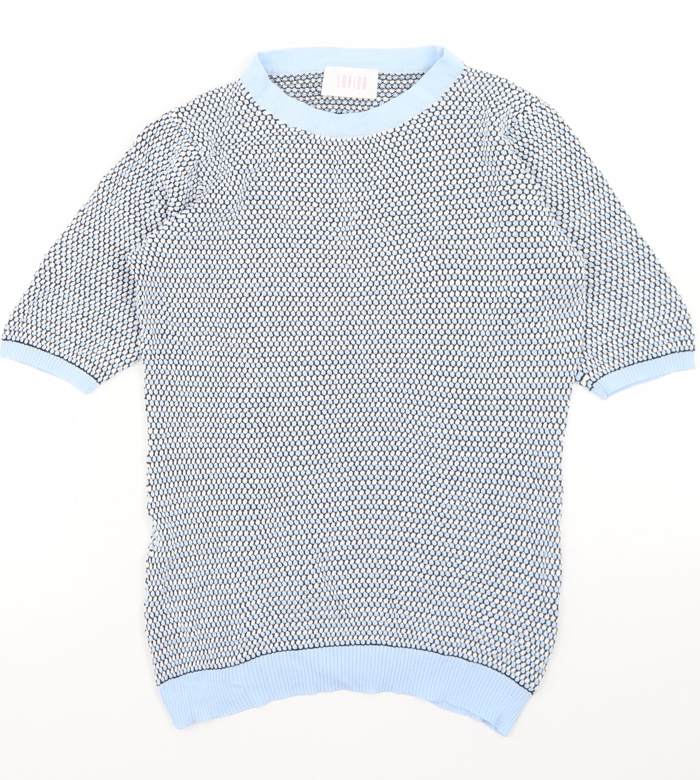Savida Womens Blue Polka Dot Viscose Basic T-Shirt Size M Round Neck