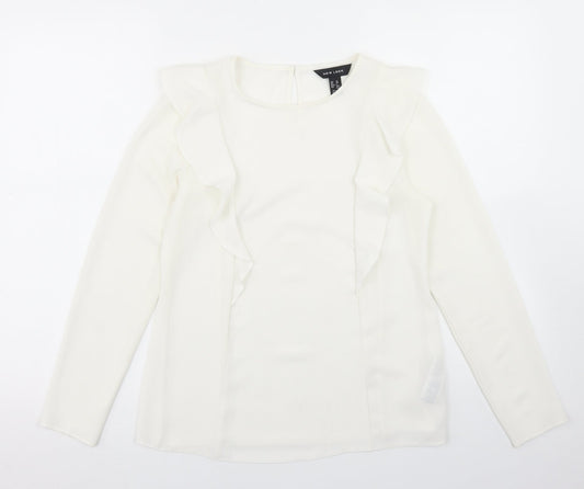 New Look Womens Ivory  Polyester Basic Blouse Size 10 Round Neck
