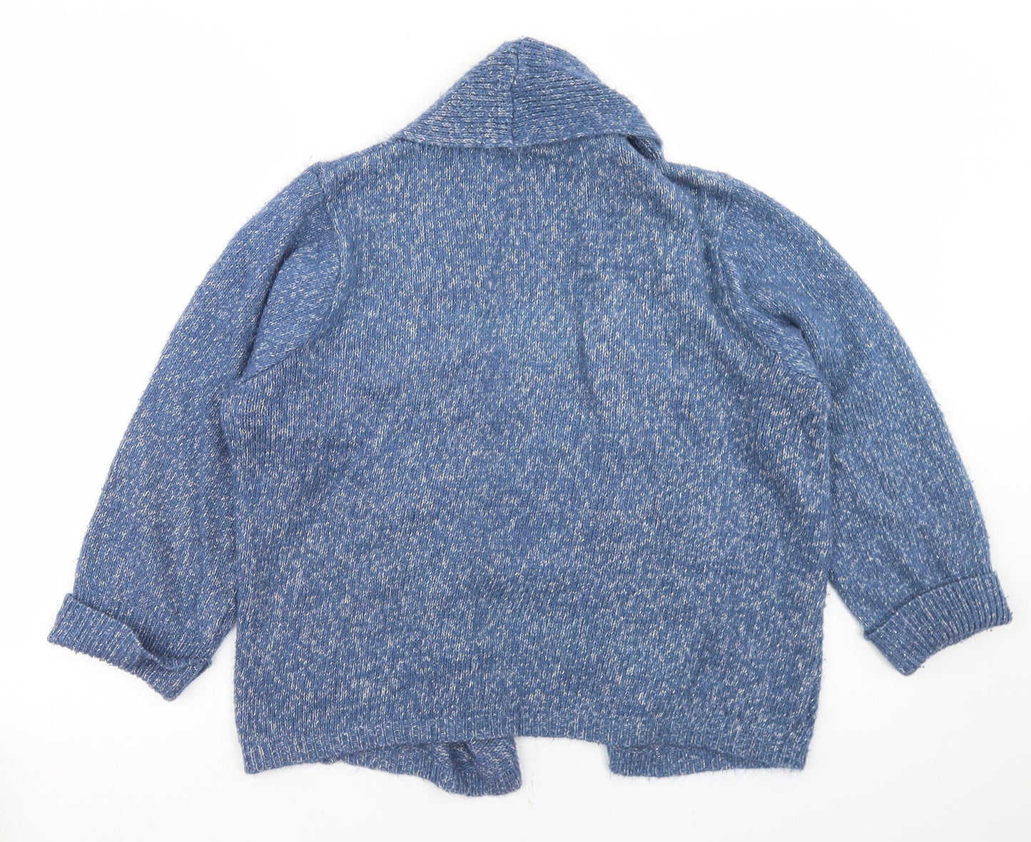 M&Co Womens Blue Collared  Acrylic Cardigan Jumper Size 14