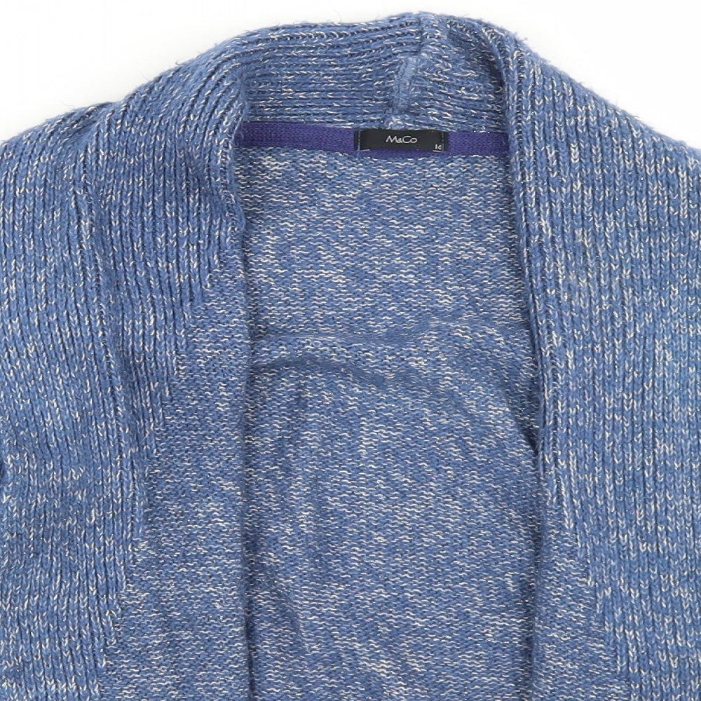 M&Co Womens Blue Collared  Acrylic Cardigan Jumper Size 14