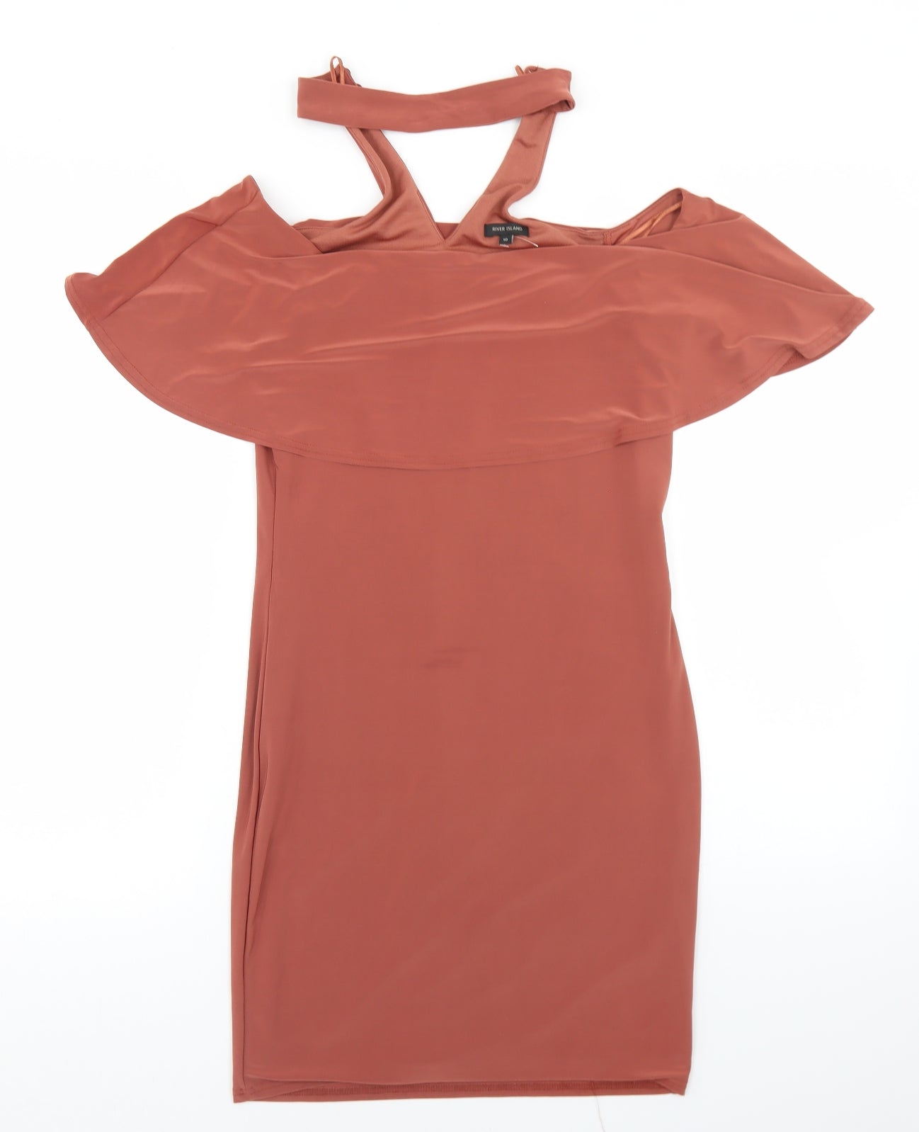 River Island Womens Beige  Polyester Bodycon  Size 10  Round Neck Button
