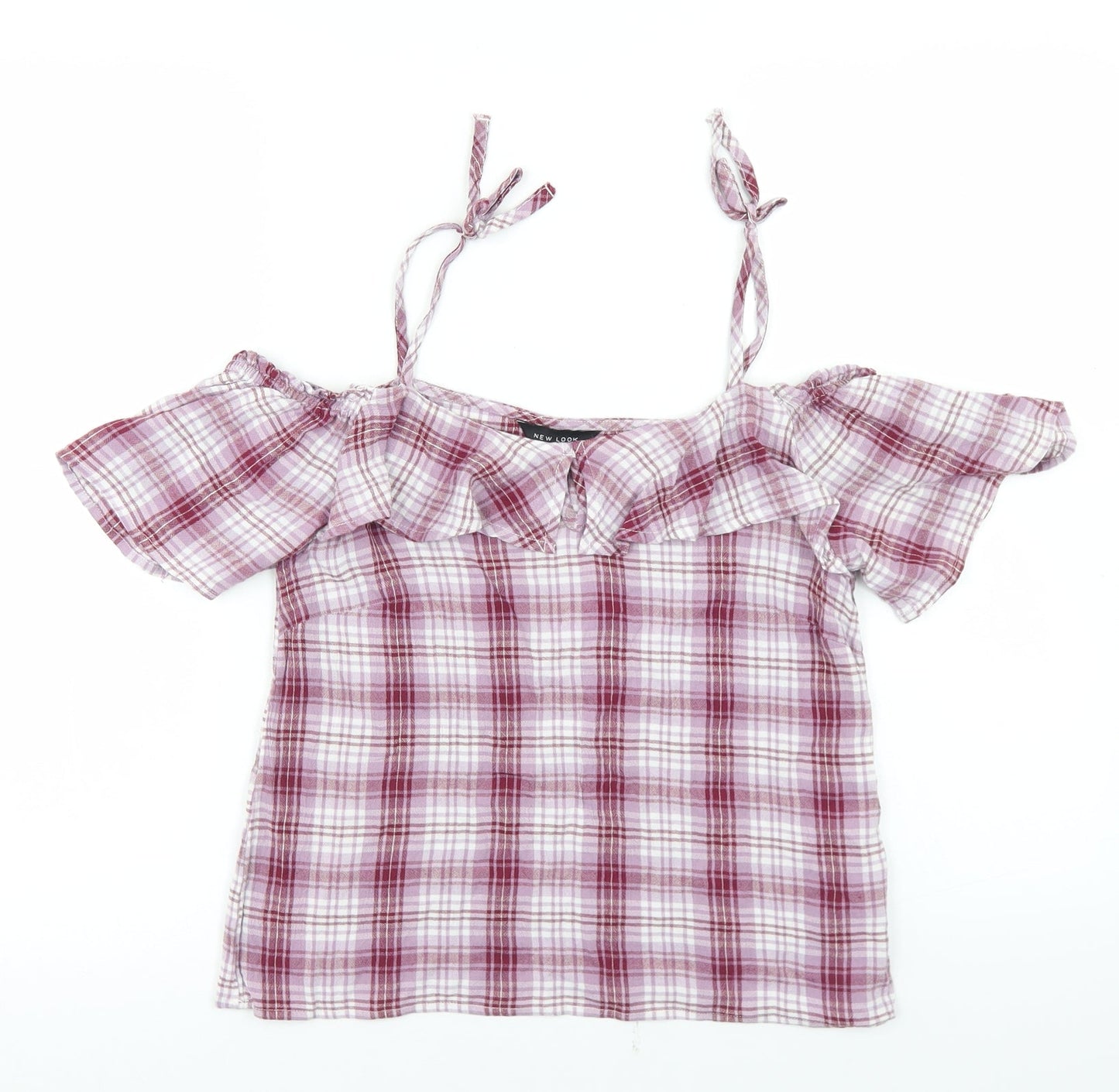 New Look Womens Purple Plaid Viscose Camisole Blouse Size 8 Off the Shoulder