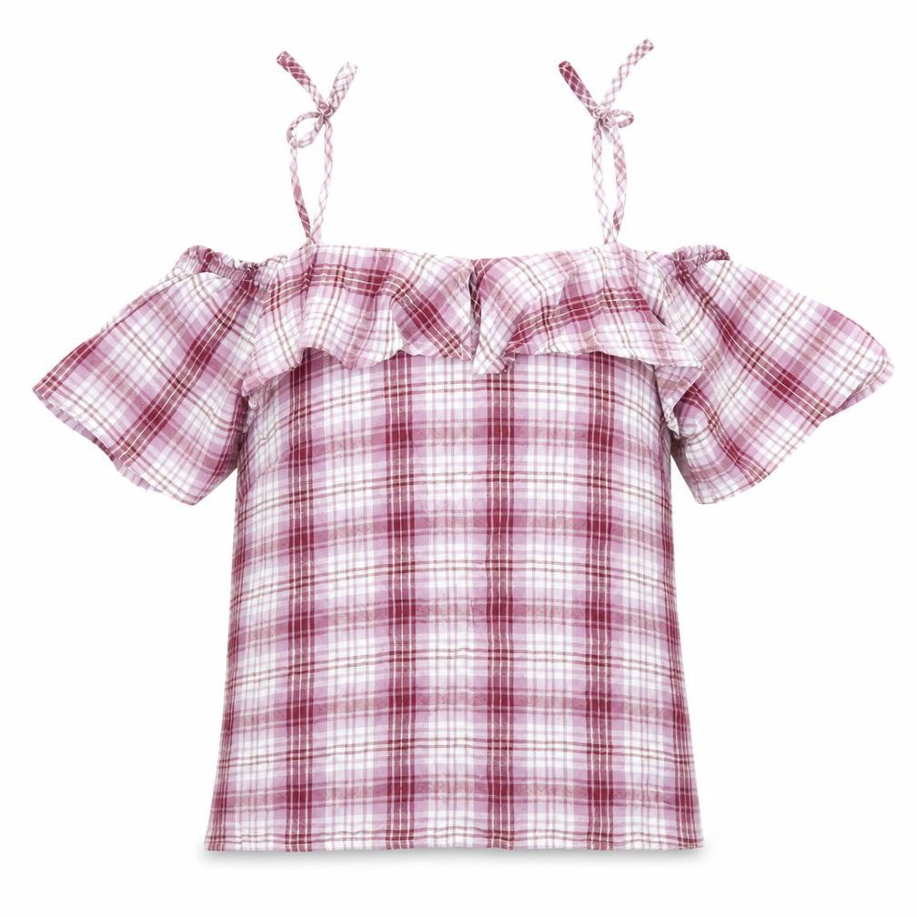 New Look Womens Purple Plaid Viscose Camisole Blouse Size 8 Off the Shoulder