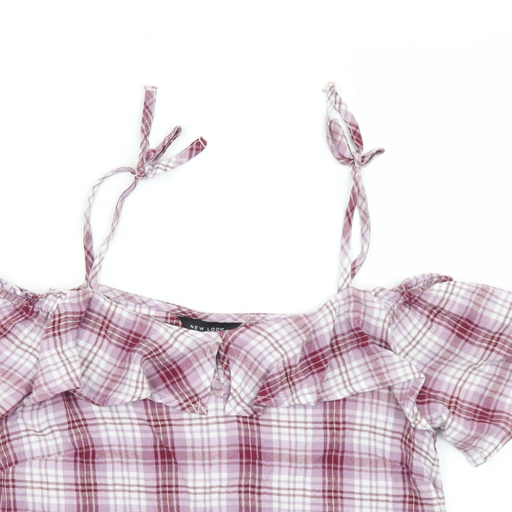 New Look Womens Purple Plaid Viscose Camisole Blouse Size 8 Off the Shoulder