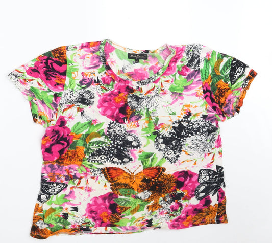 Mudflower Womens Multicoloured Floral 100% Cotton Basic T-Shirt Size M Scoop Neck - Size M-L