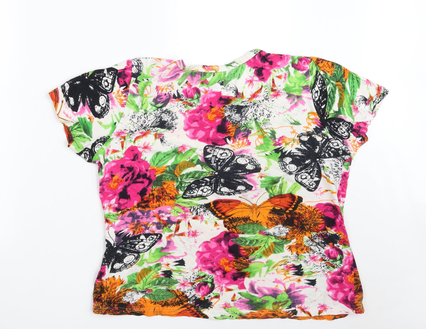 Mudflower Womens Multicoloured Floral 100% Cotton Basic T-Shirt Size M Scoop Neck - Size M-L