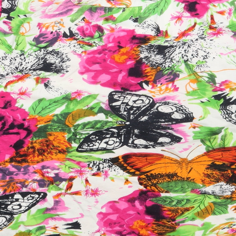 Mudflower Womens Multicoloured Floral 100% Cotton Basic T-Shirt Size M Scoop Neck - Size M-L