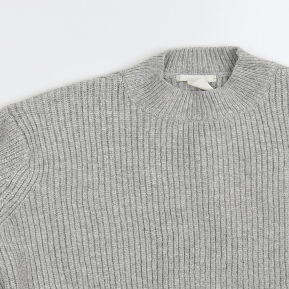 H&M Womens Grey Round Neck  Acrylic Pullover Jumper Size XS