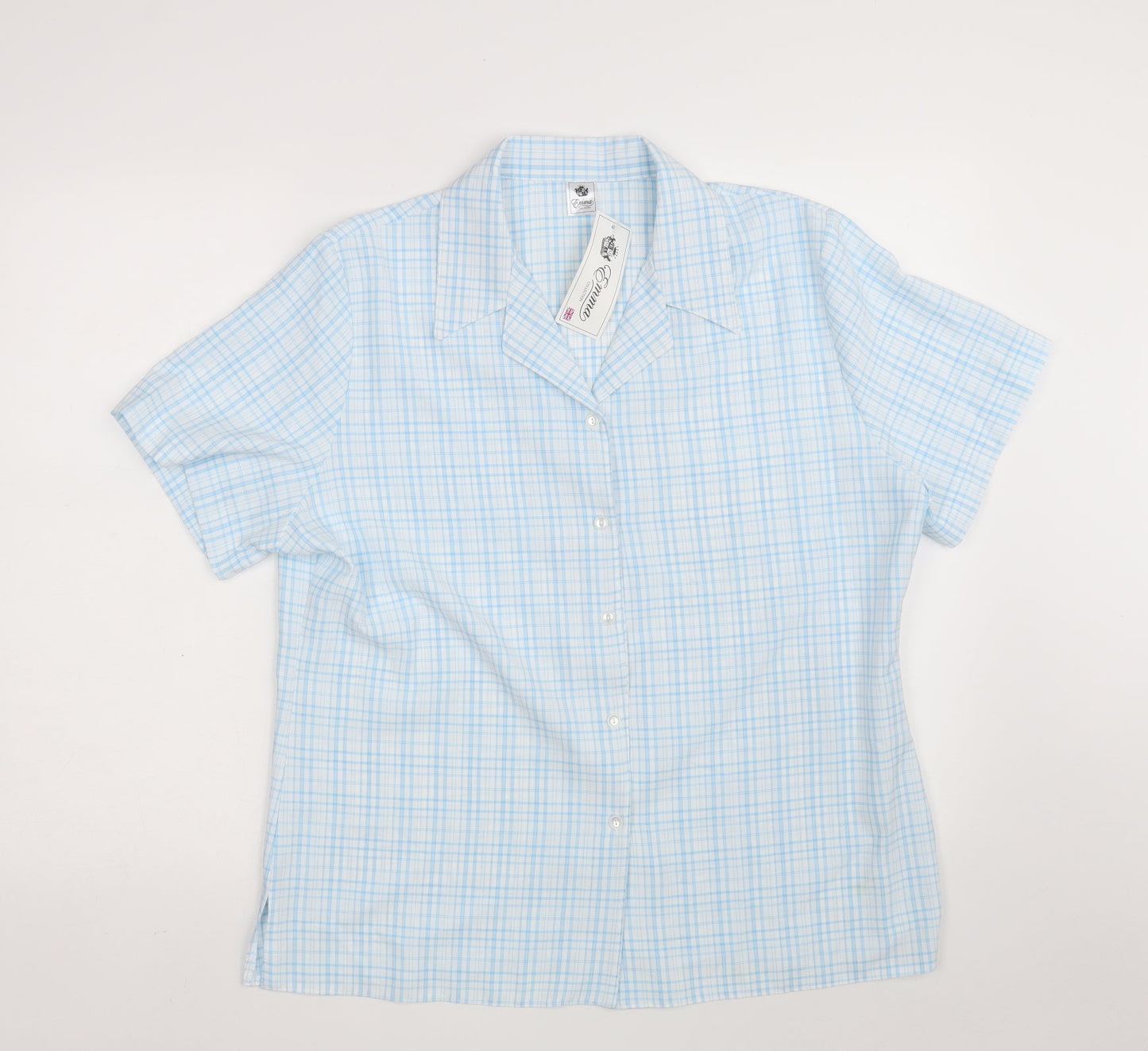 Emma Collection Womens Blue Check Polyester Basic Button-Up Size 18 Collared