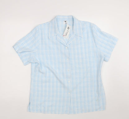 Preloved Emma Collection Womens Blue Check Polyester Basic Button-Up Size 18 Collared - Front
