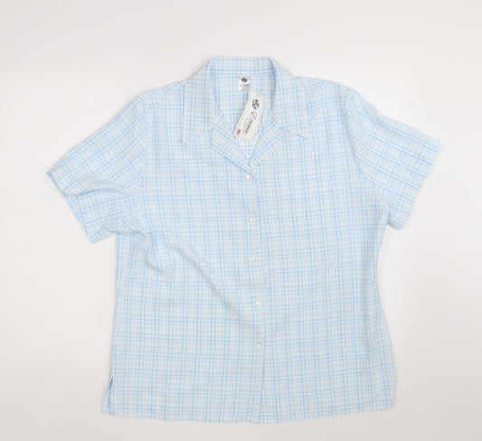 Emma Collection Womens Blue Check Polyester Basic Button-Up Size 18 Collared