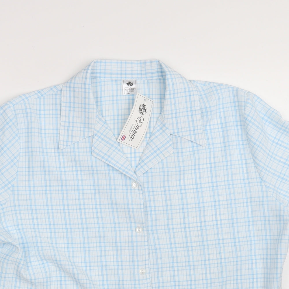 Emma Collection Womens Blue Check Polyester Basic Button-Up Size 18 Collared