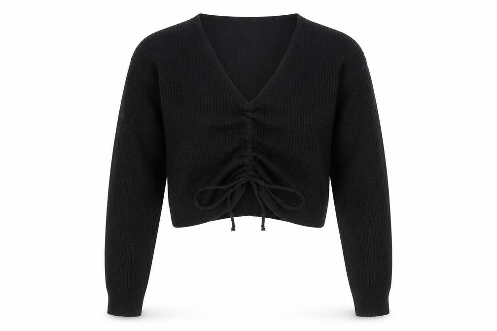 SheIn Womens Black V-Neck  Acrylic Pullover Jumper Size M