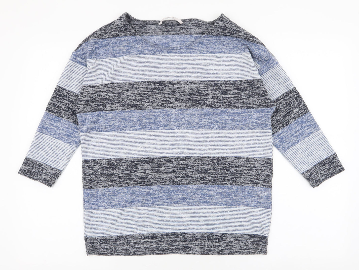 TU Womens Blue Round Neck Striped Polyester Pullover Jumper Size 10