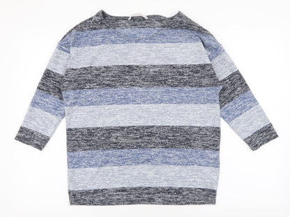 Tu Womens Blue Round Neck Striped Polyester Pullover Jumper Size 10