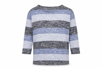 Tu Womens Blue Round Neck Striped Polyester Pullover Jumper Size 10