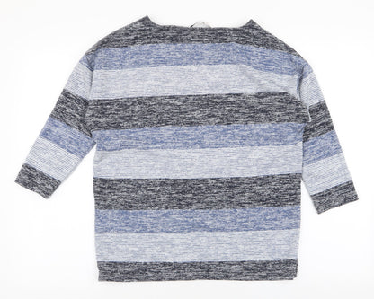 Tu Womens Blue Round Neck Striped Polyester Pullover Jumper Size 10