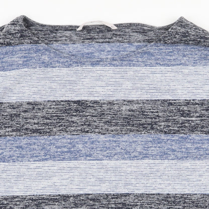 Tu Womens Blue Round Neck Striped Polyester Pullover Jumper Size 10