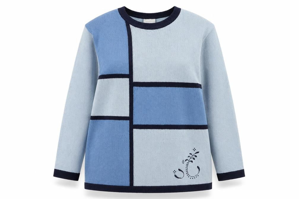 Quime Womens Blue Round Neck Striped Wool Pullover Jumper Size 16