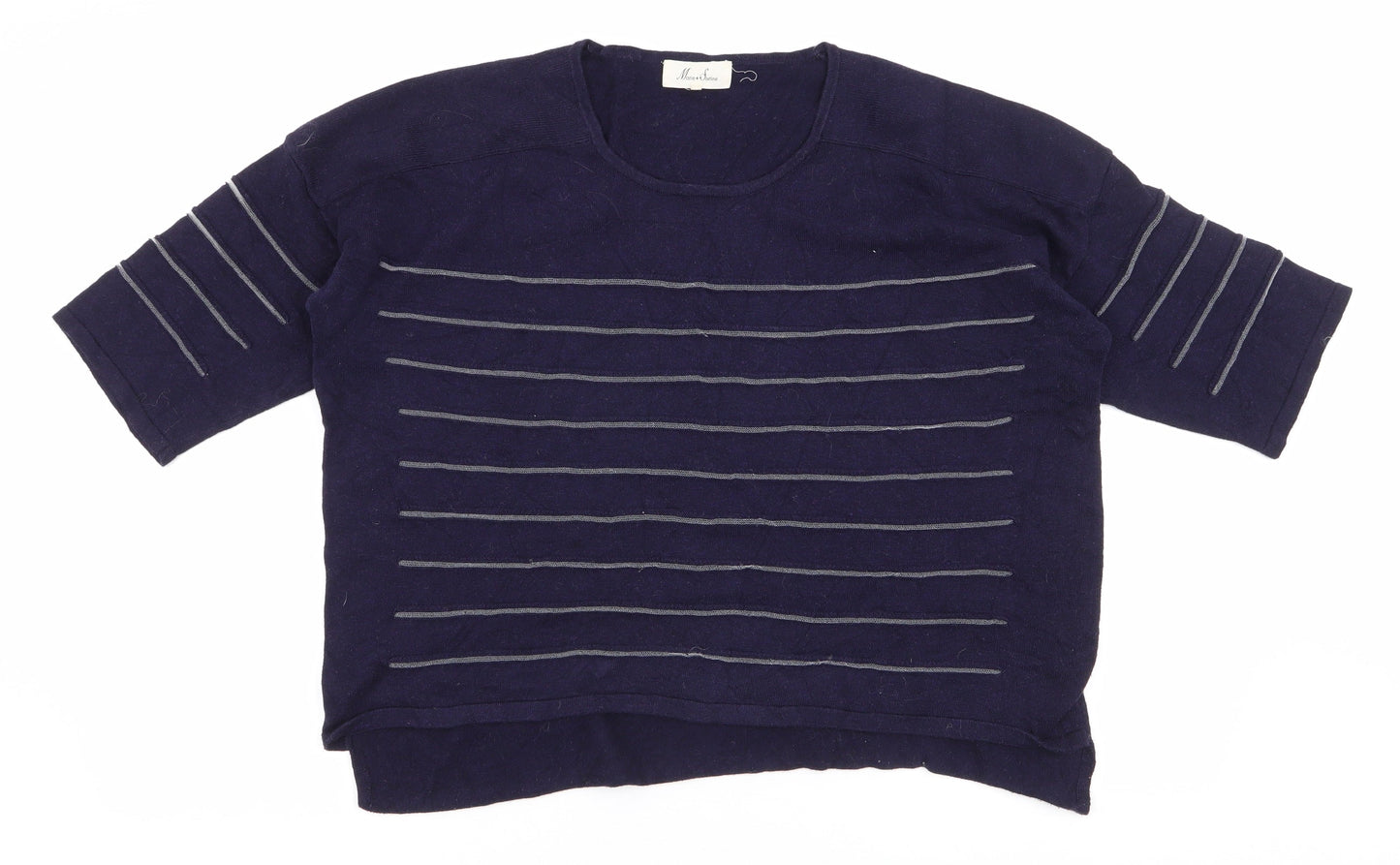 Marie Sixtine Womens Blue Round Neck Striped Cotton Pullover Jumper Size XS