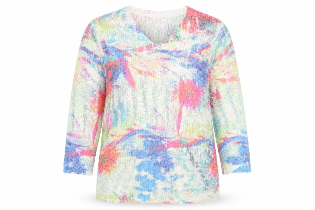 Casamia Womens Multicoloured V-Neck Floral Acrylic Pullover Jumper Size S